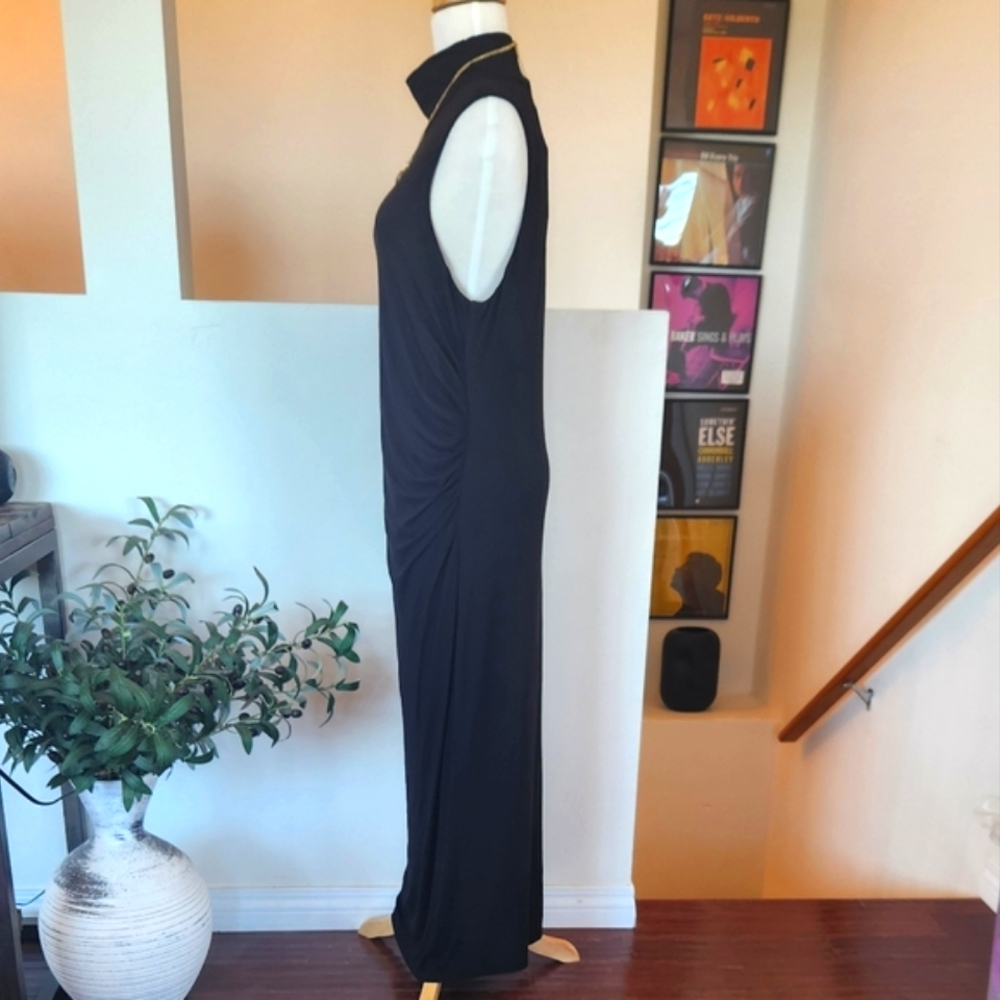 🏷️GOOD AMERICAN Black Sleeveless Mock Neck Stretch Jersey Midi Dress Size 5 - Picture 6 of 9